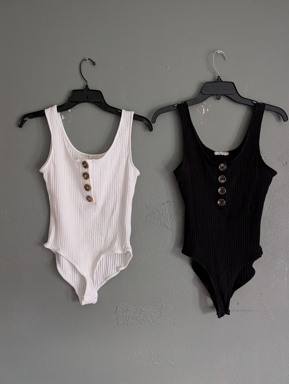 Heart Hips Ribbed Button-Front One Piece Bodysuits - White & Black